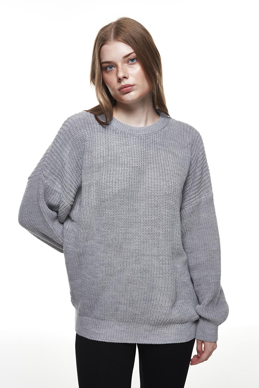 Вязаный Свитер С Круглым Вырезом Серый QUZU вязаный свитер с круглым вырезом кремовый quzu