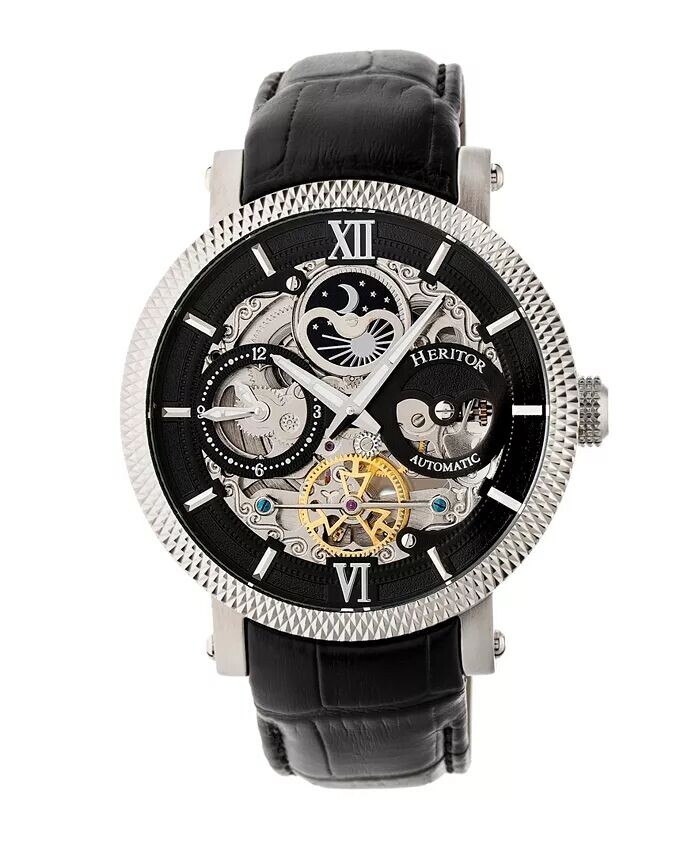 

Автоматические часы Aries Silver & Black & Black кожаные 43 мм Heritor, черный