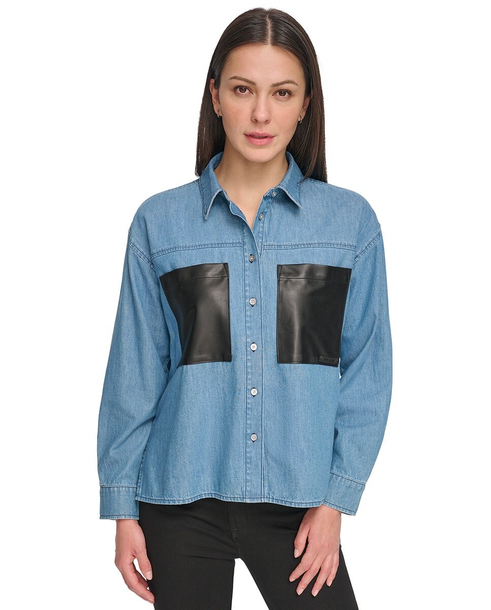 

Синяя женская блузка с круглым вырезом Dkny Jeans, синий
