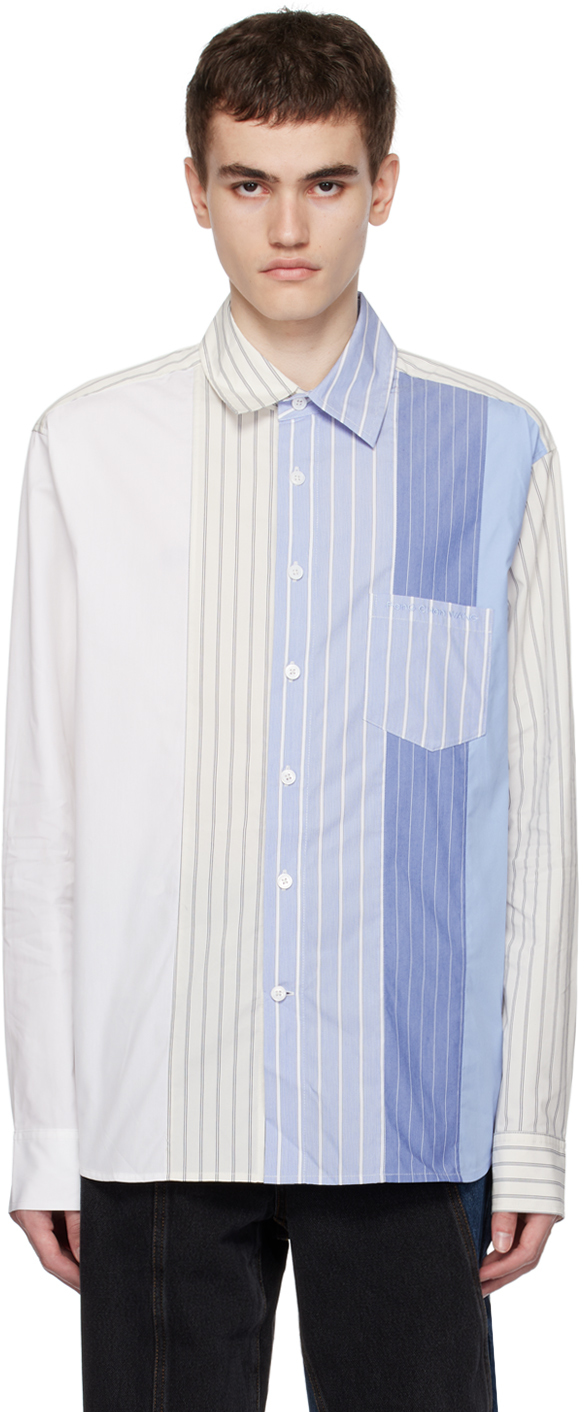 цена Сине-белая рубашка со вставками Feng Chen Wang