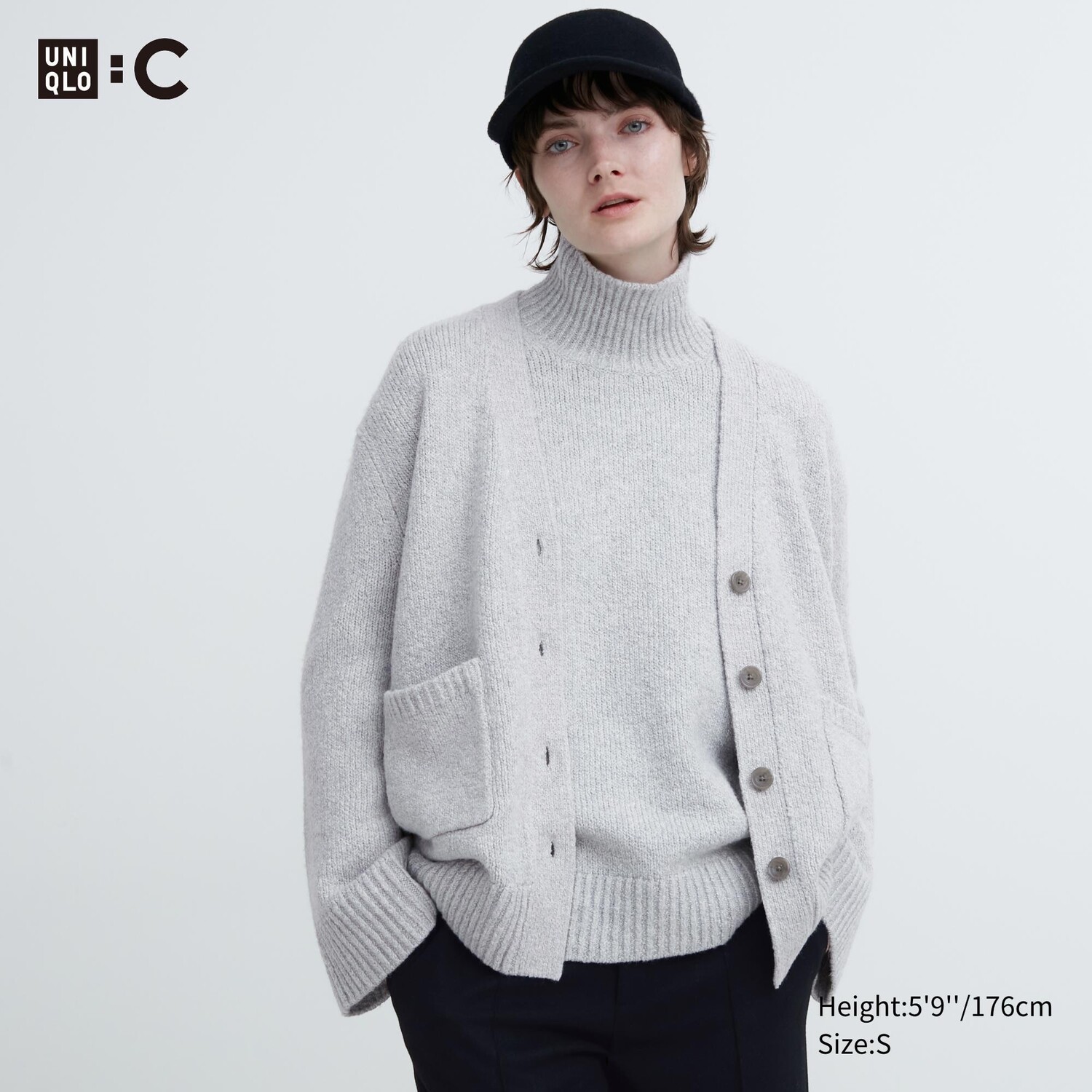 

Кардиган мягкой вязки с расклешенным V-образным вырезом Uniqlo, светло-серый