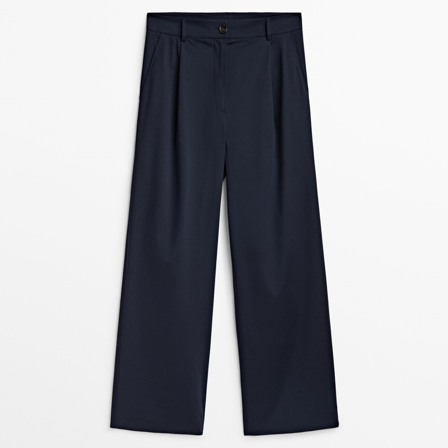

Брюки Massimo Dutti Wide-leg Cotton Blend Satin Darted, темно-синий