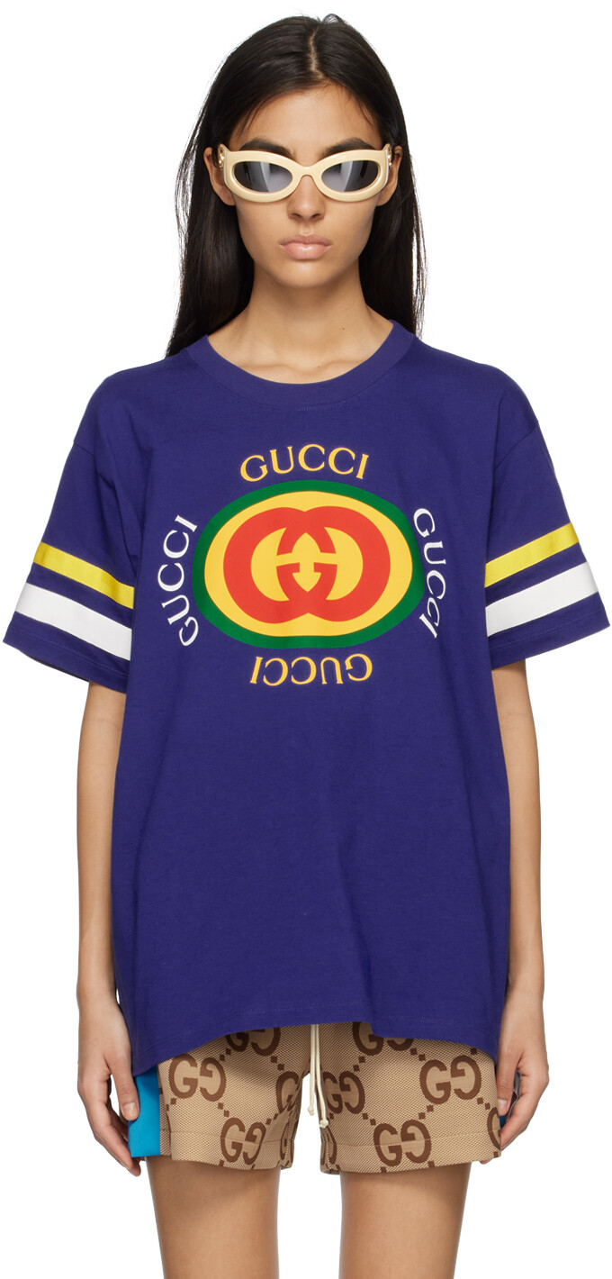 

Темно-синяя футболка с принтом Gucci