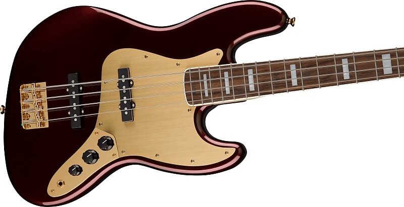 

Squier 40th Anniversary Jazz Bass, Gold Edition, лавровый гриф, золотая анодированная накладка, рубиново-красный металлик Fender 0379440515