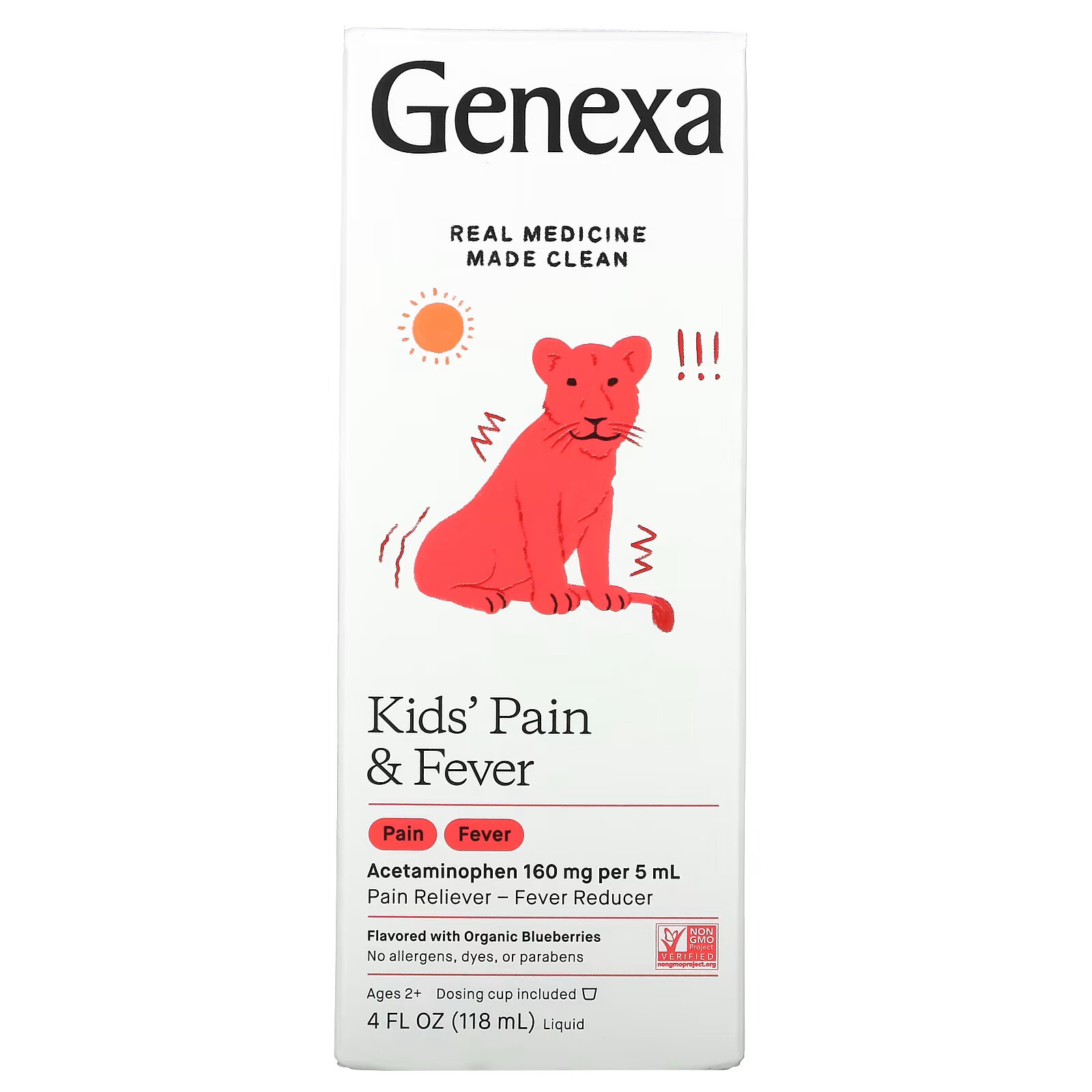 Genexa, Kid's Pain & Fever, для детей от 2 лет, органическая голубика, 118 мл (4 жидк. Унции) zahler paraguard улучшенная поддержка кишечной микрофлоры 4 жидк унц 118 мл