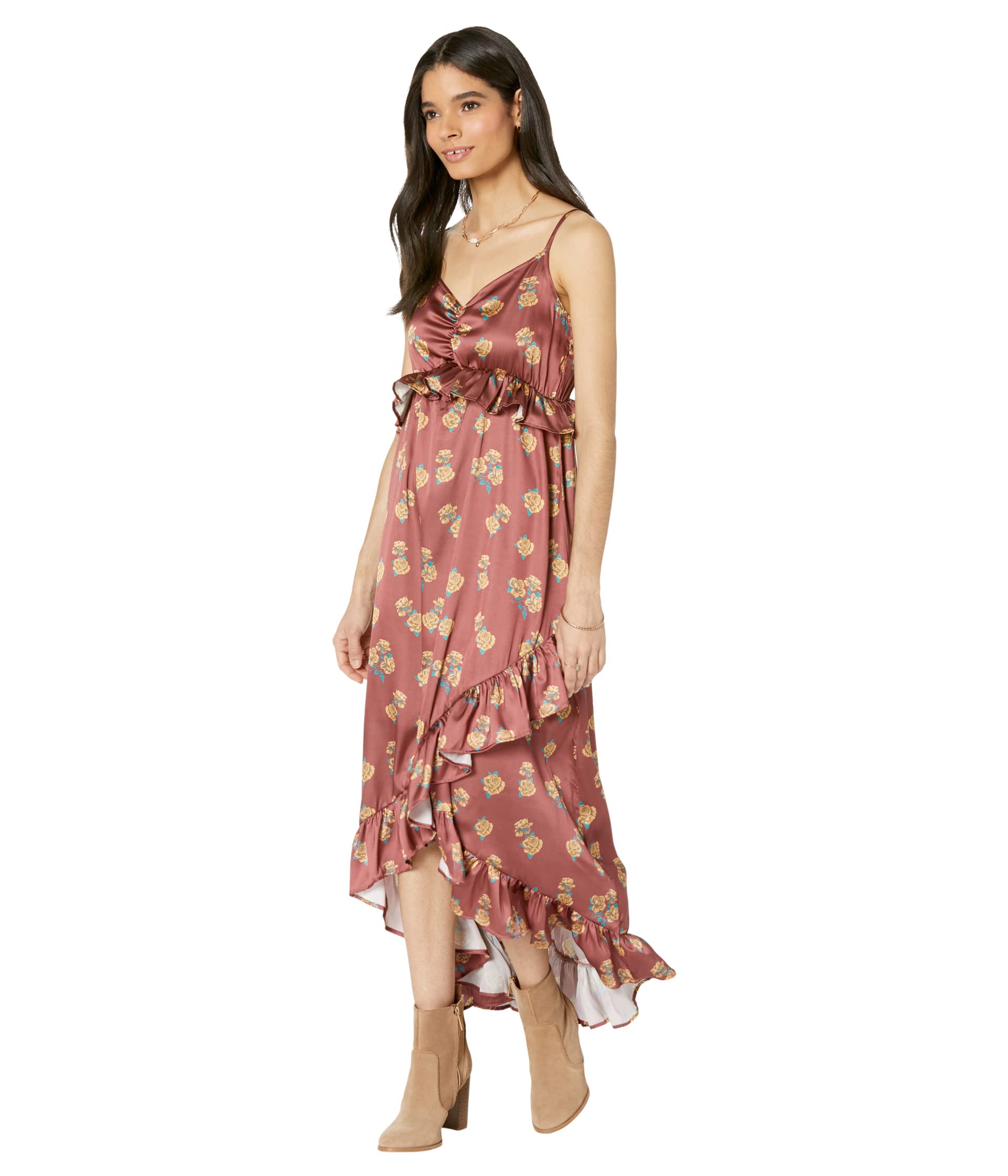 Платье Rock and Roll Cowgirl, Satin Floral Flounce Strap Dress D5-3026