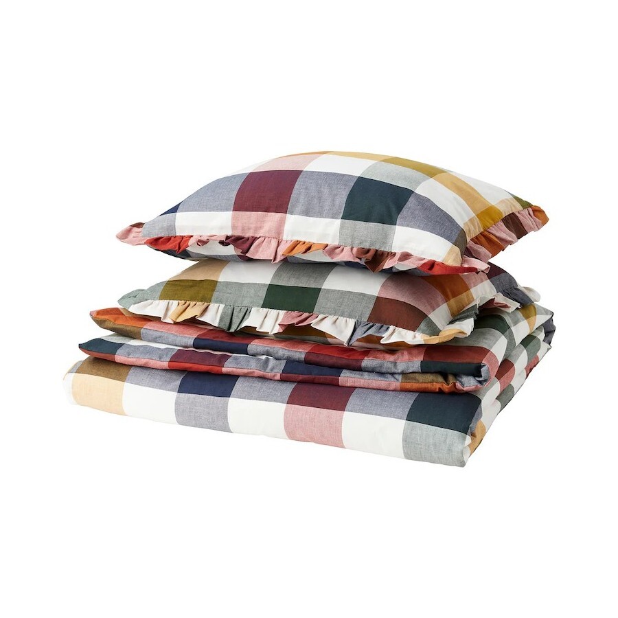 комплект белья ikea bergkorsort lined sheet and 2 pillowcases 3 предмета 240x220 50x60 см белый серый Комплект постельного белья Ikea Alhangemal, 3 предмета, 240x220/50x60 см, мультиколор