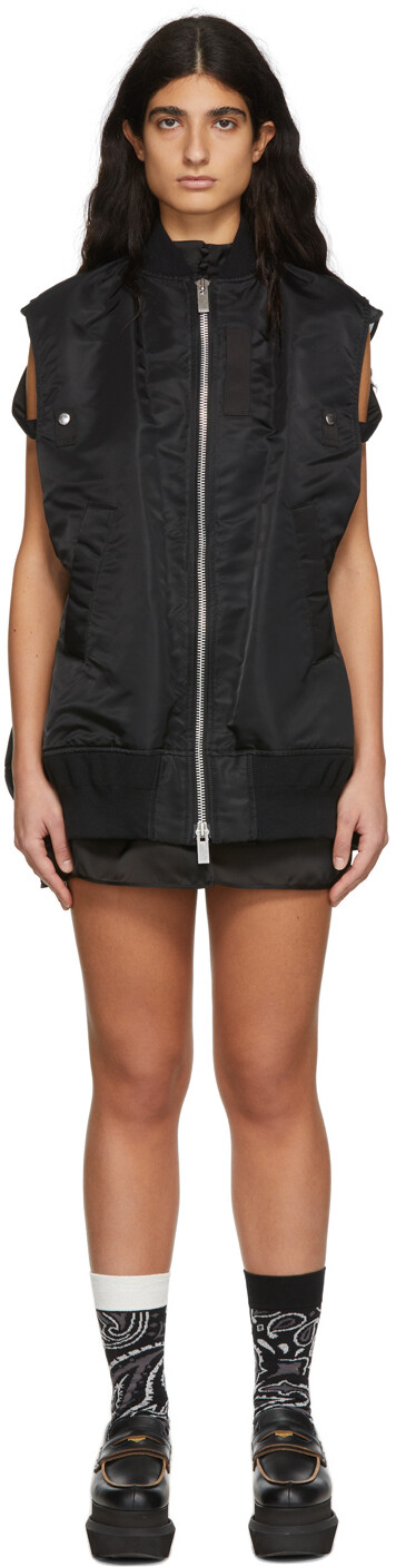 

Черное нейлоновое многослойное мини-платье sacai