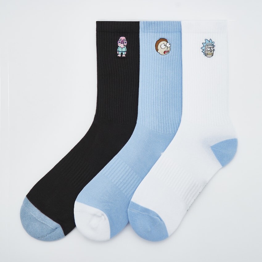 

Носки Pull&Bear Rick & Morty Long, 3 пары, белый/голубой/черный