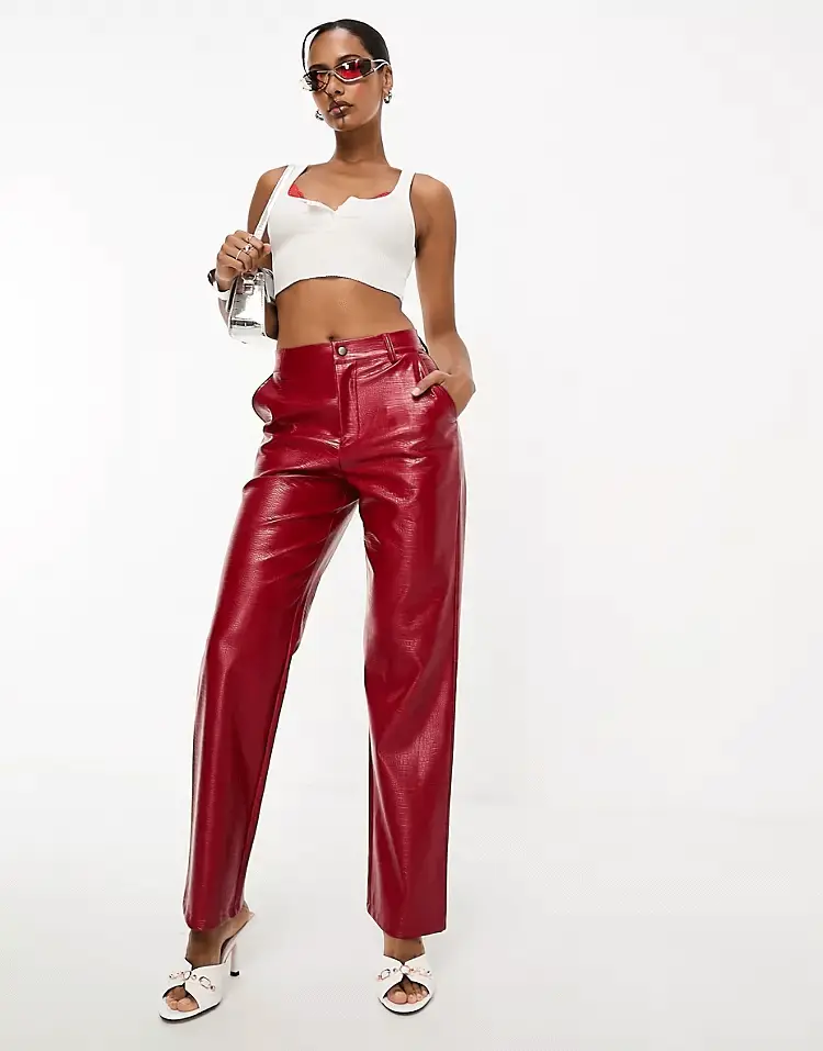 

Брюки Asos Design Faux Leather Straight Leg, красный