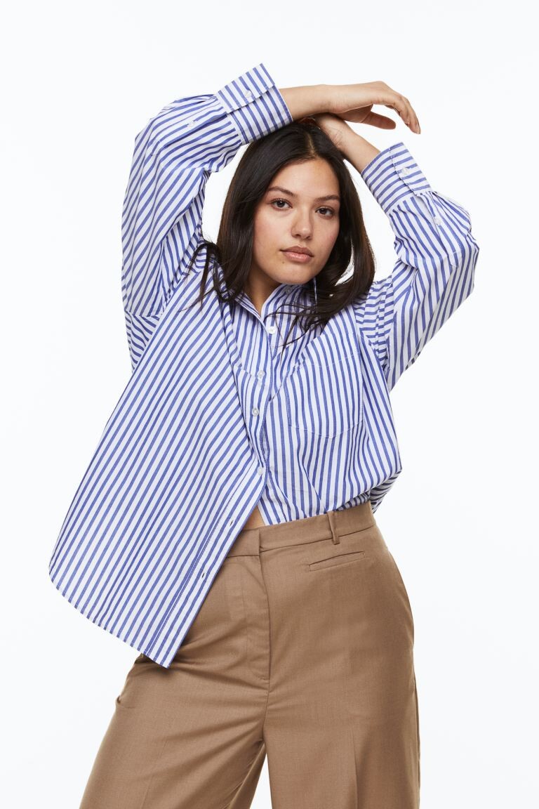 

Рубашка из хлопкового поплина H&M, синий/полосатый