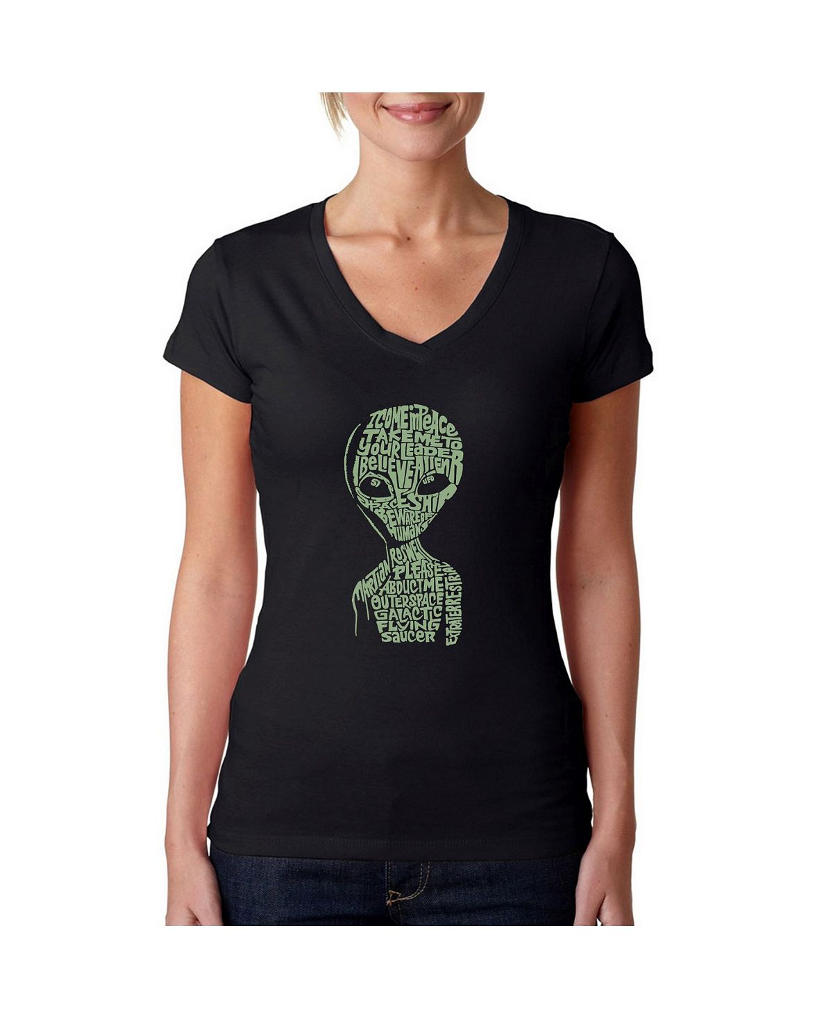 Женская футболка word art с v-образным вырезом - чужой LA Pop Art, черный