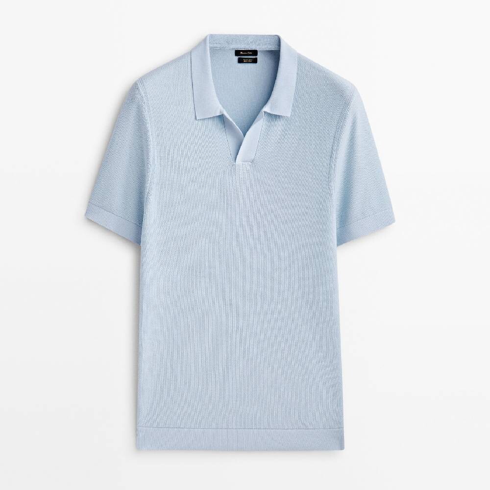

Поло Massimo Dutti Smocked Cotton, голубой, Синий
