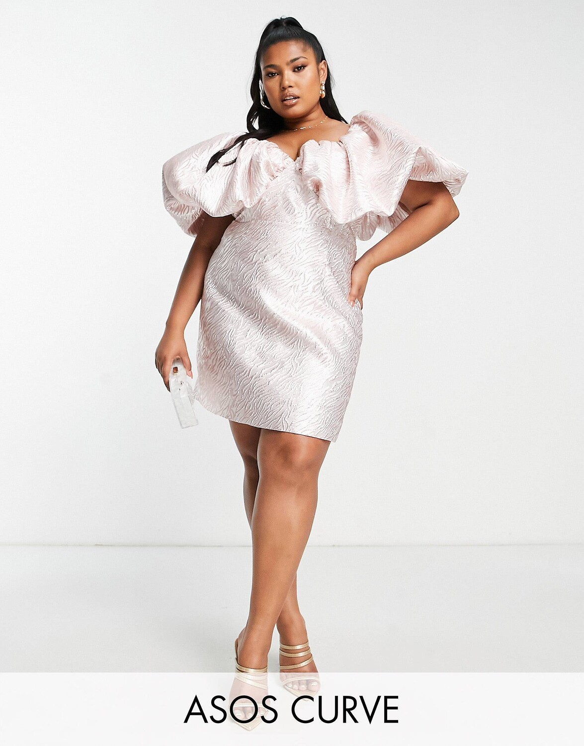 

Жаккардовое платье мини с пышной отделкой ASOS LUXE Curve