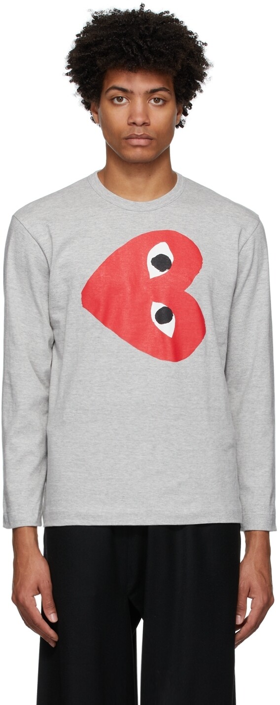 

Серая футболка с длинным рукавом Horizontal Heart Comme des Garçons Play, Серый