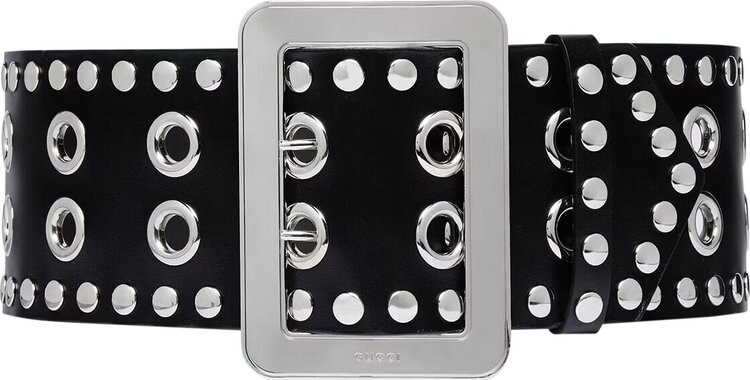 

Ремень Gucci Wide Belt With Eyelet And Stud Motif Black, черный