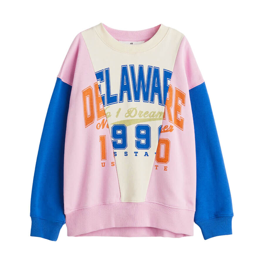 

Свитшот H&M Delaware Oversized, светло-розовый/синий/белый