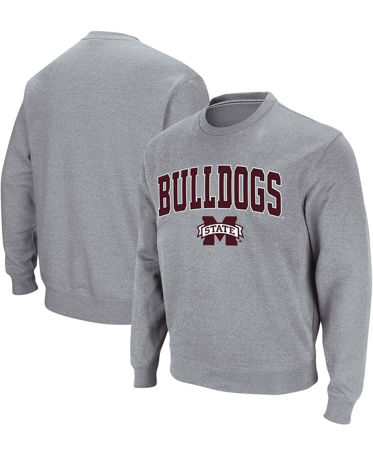 

Мужская вересковая серая толстовка с логотипом mississippi state bulldogs arch tackle twill pullover sweatshirt Colosseum, мульти