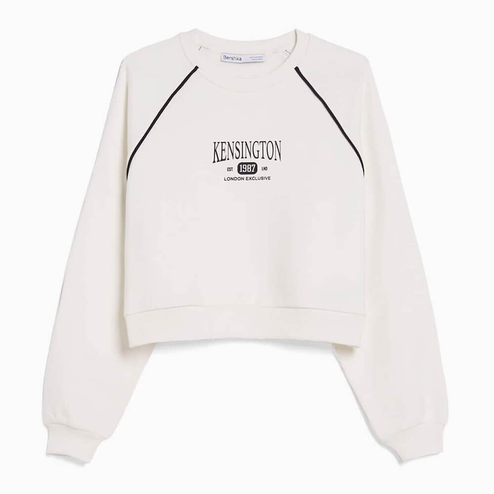 

Свитшот Bershka Round Neck Contrast Print, кремовый