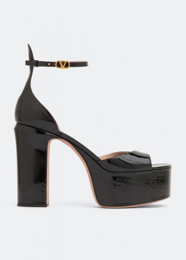 Сандалии VALENTINO GARAVANI Tan-Go platform sandals, черный туфли лодочки женские с открытым носком на высоком каблуке из лакированной кожи
