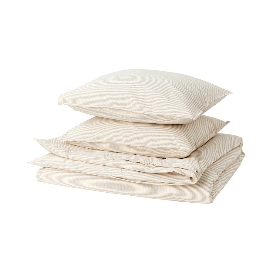 комплект постельного белья ikea bergpalm серый Комплект постельного белья Ikea Bergpalm, 3 предмета, 240x220/50x60 см, желтый/белый