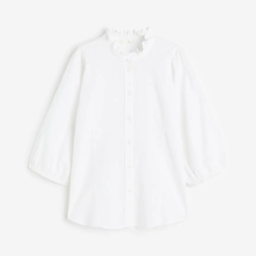 

Блузка H&M Linen-blend Ruffle-trimmed, белый