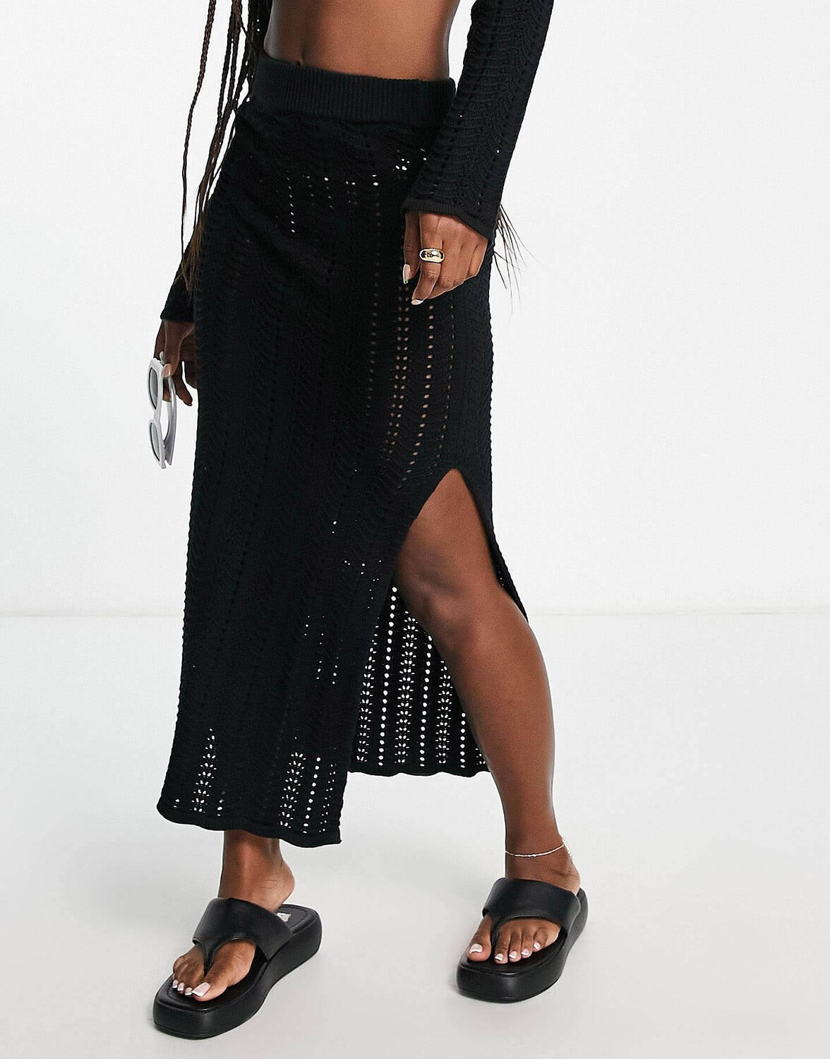

Вязаная юбка 4th & Reckless Kezia Crochet Co-Ord, черный
