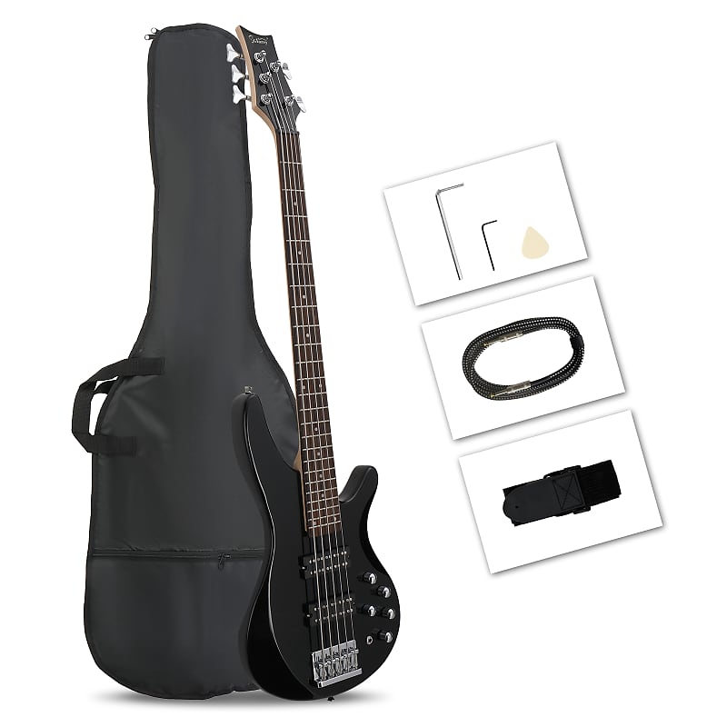 Басс гитара Glarry 44 Inch GIB 5 String H-H Pickup Laurel Wood Fingerboard Electric Bass Guitar with Bag and other Accessories 2020s - Black