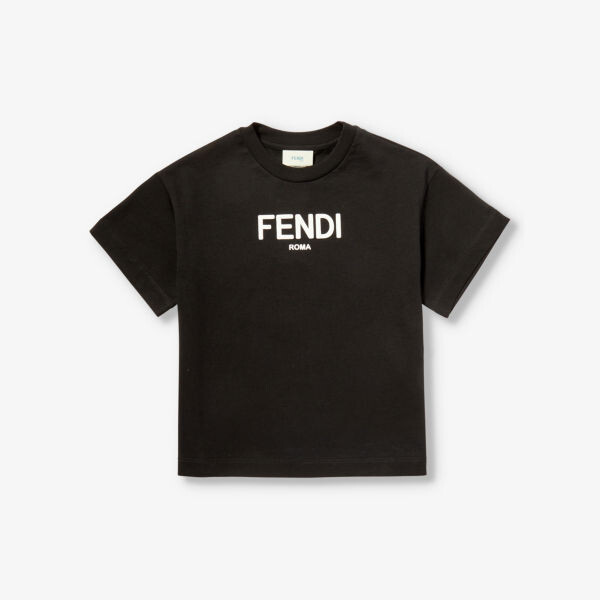 

Футболка из хлопкового джерси с круглым вырезом и логотипом, 4–12 лет Fendi, черный