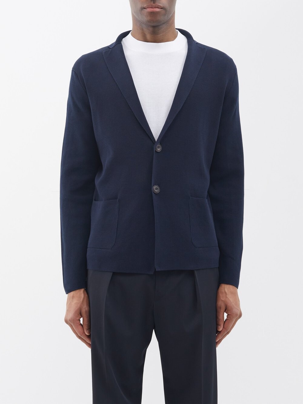 

Однобортный вязаный хлопковый пиджак Thom Sweeney, синий