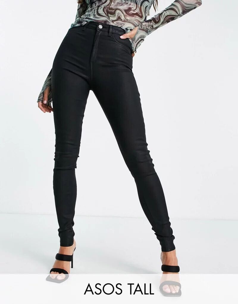 

Черные джинсы скинни с завышенной талией и покрытием ASOS DESIGN Tall Ridley