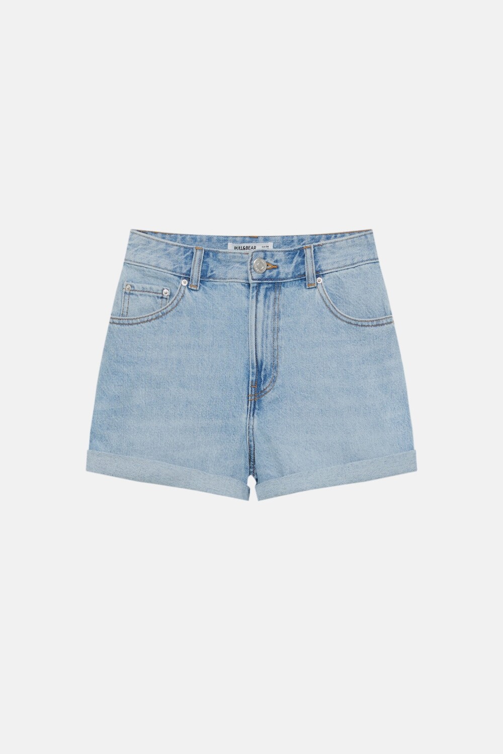 Шорты Pull&Bear High Waist Denim, голубой шорты la redoute с отворотами с ремешком и двумя карманами l синий