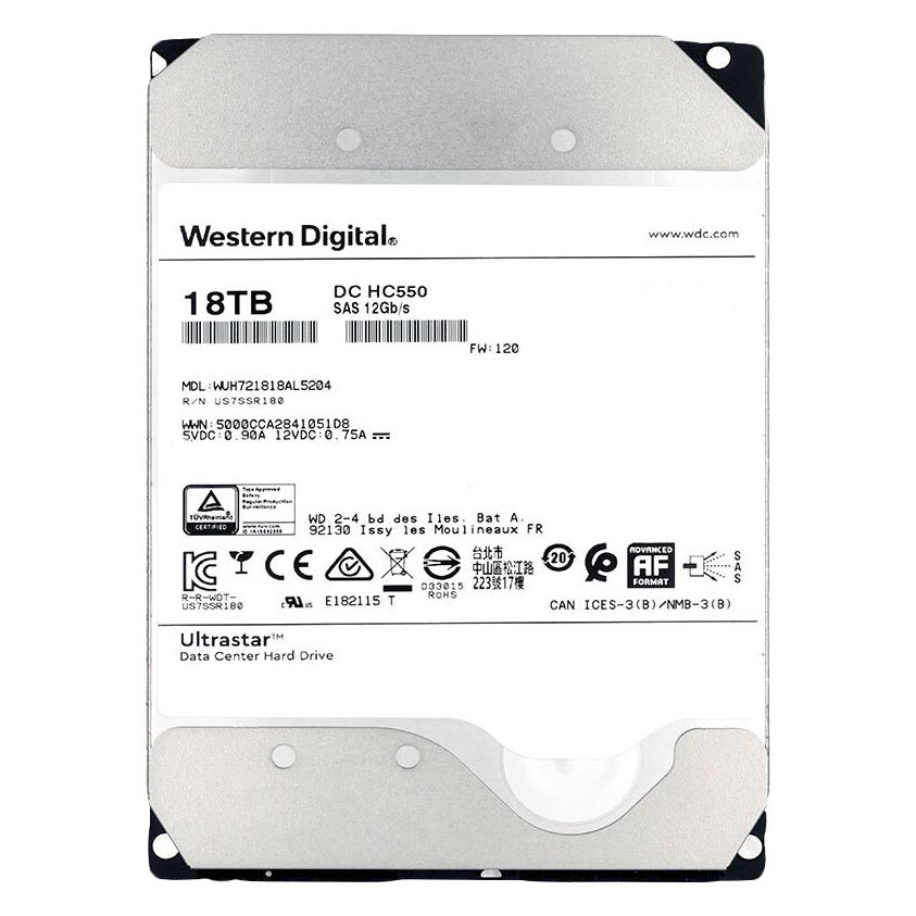 Внутренний жесткий диск Western Digital Ultrastar DC HC550, WUH721818AL5204, 18Тб внутренний жесткий диск western digital ultrastar dc hc550 wuh721818al5204 18тб