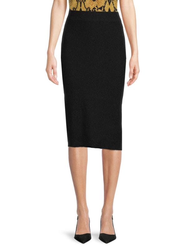 Металлизированная вязаная юбка-карандаш Calvin Klein без застежек, черный