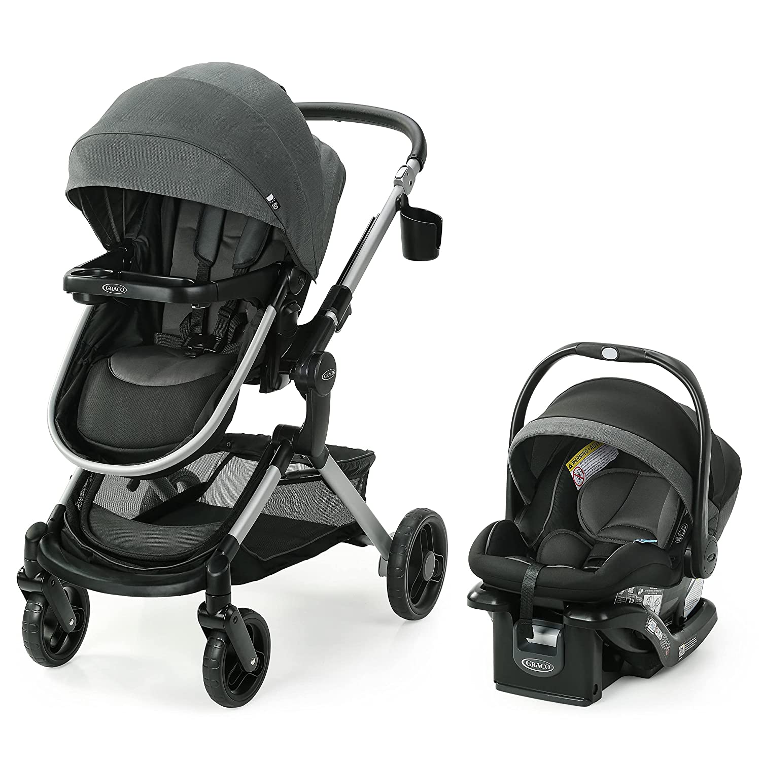 цена Детская коляска + автокресло Graco Modes Nest, серый/чёрный