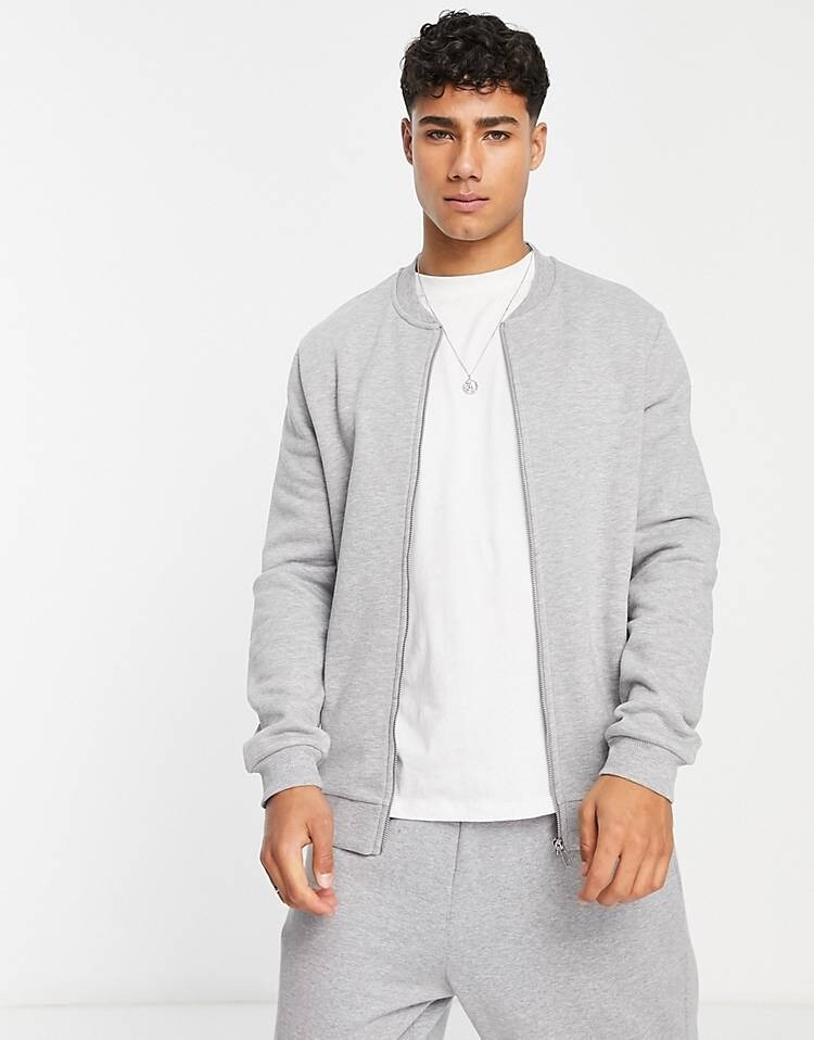 

Трикотажный бомбер ASOS DESIGN, серый меланж