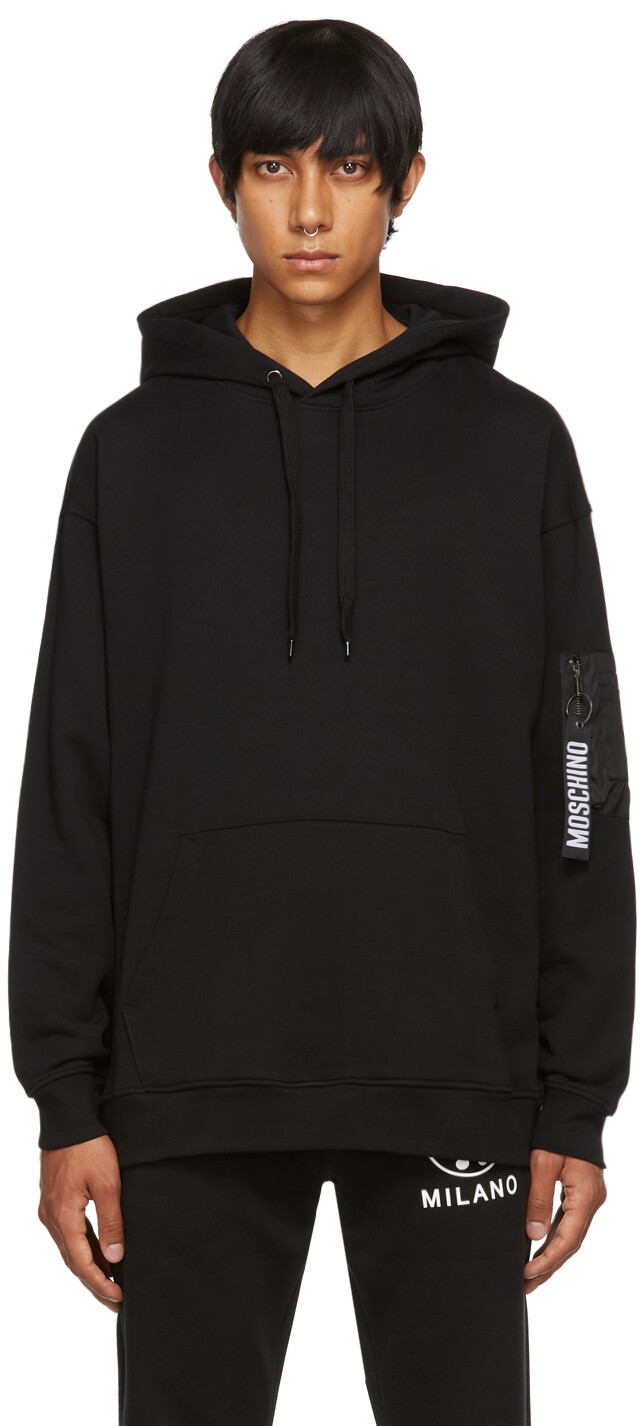 

Черная толстовка с карманом и логотипом Utility Moschino, Черный