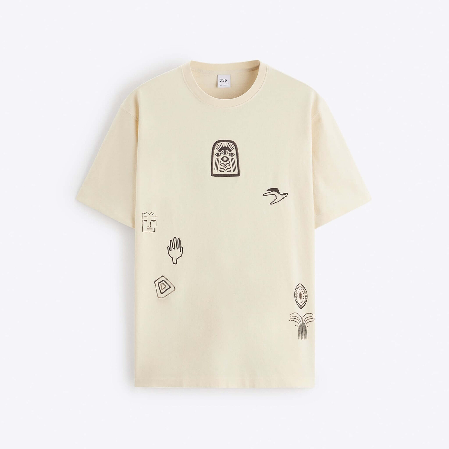 

Футболка Zara Contrast Printed, экрю