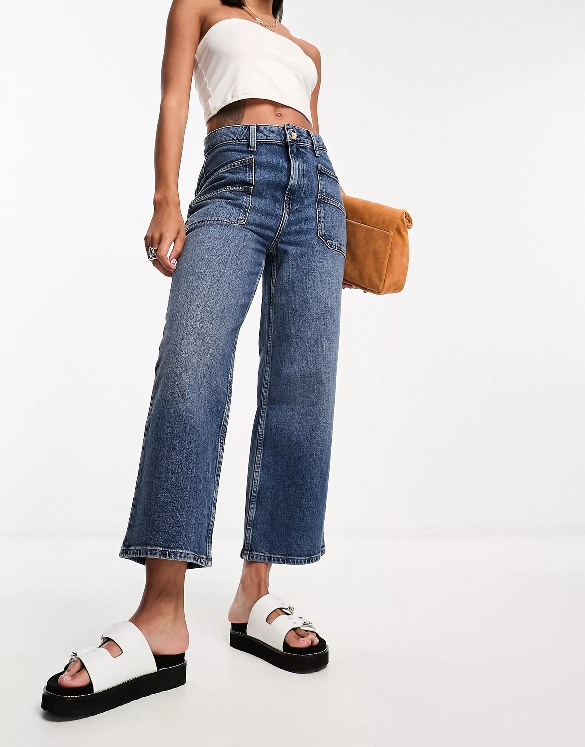 

Джинсы River Island Cropped Wide Leg In Mid Blue Wash, синий