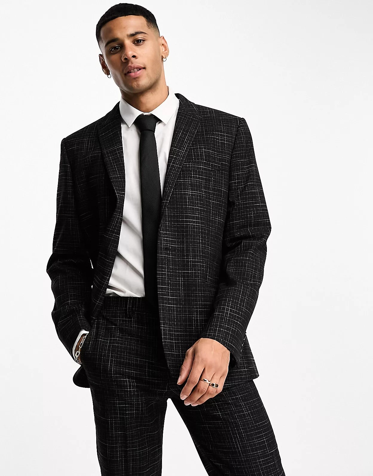 цена Пиджак Asos Design Slim Suit In Crosshatch, черный