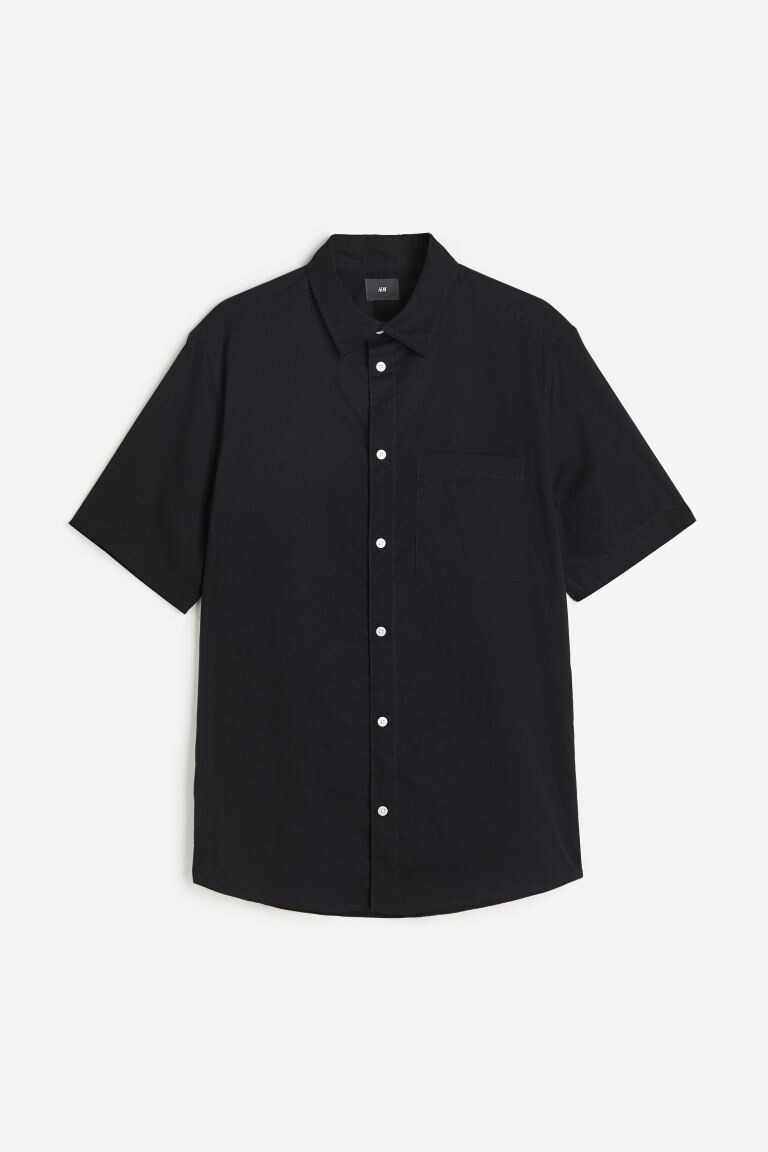 

Хлопковая рубашка классического кроя H&M, черный