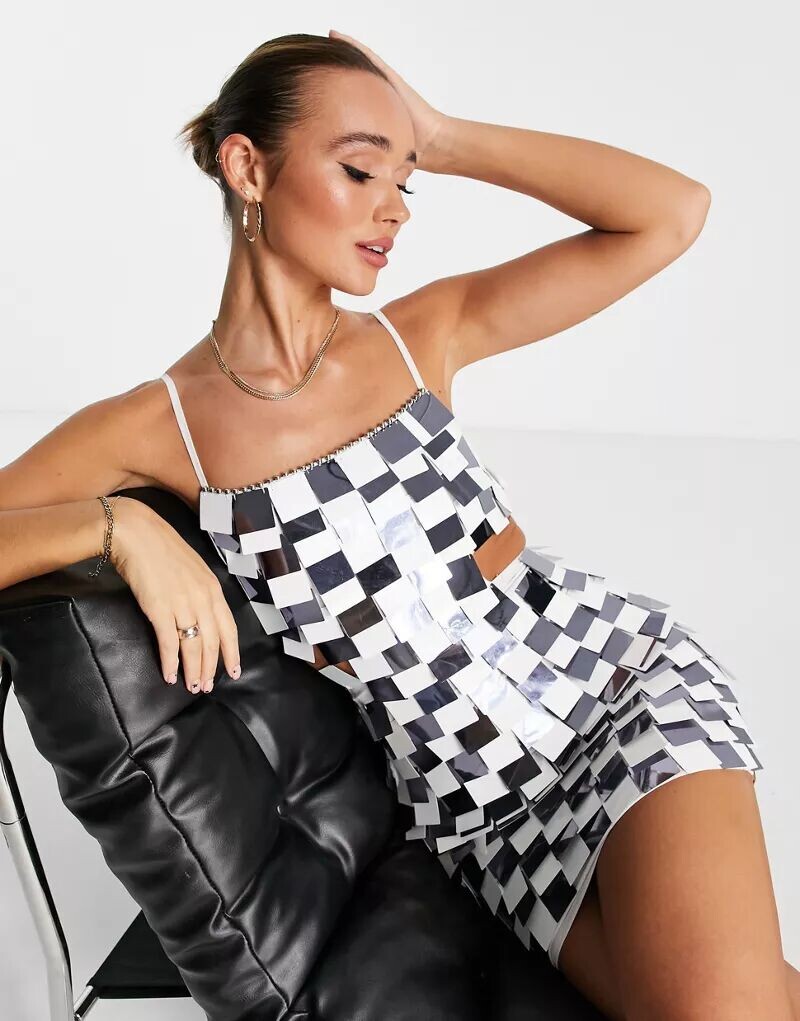 

Черно-белое платье мини с квадратными пайетками ASOS