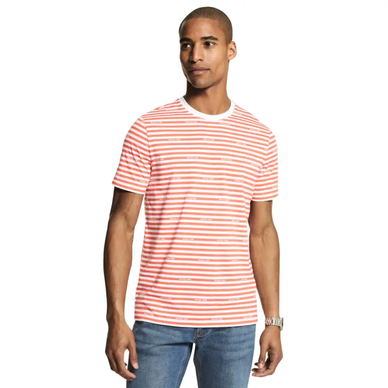 

Футболка Michael Kors Logo Striped Cotton Jersey, белый/персиковый