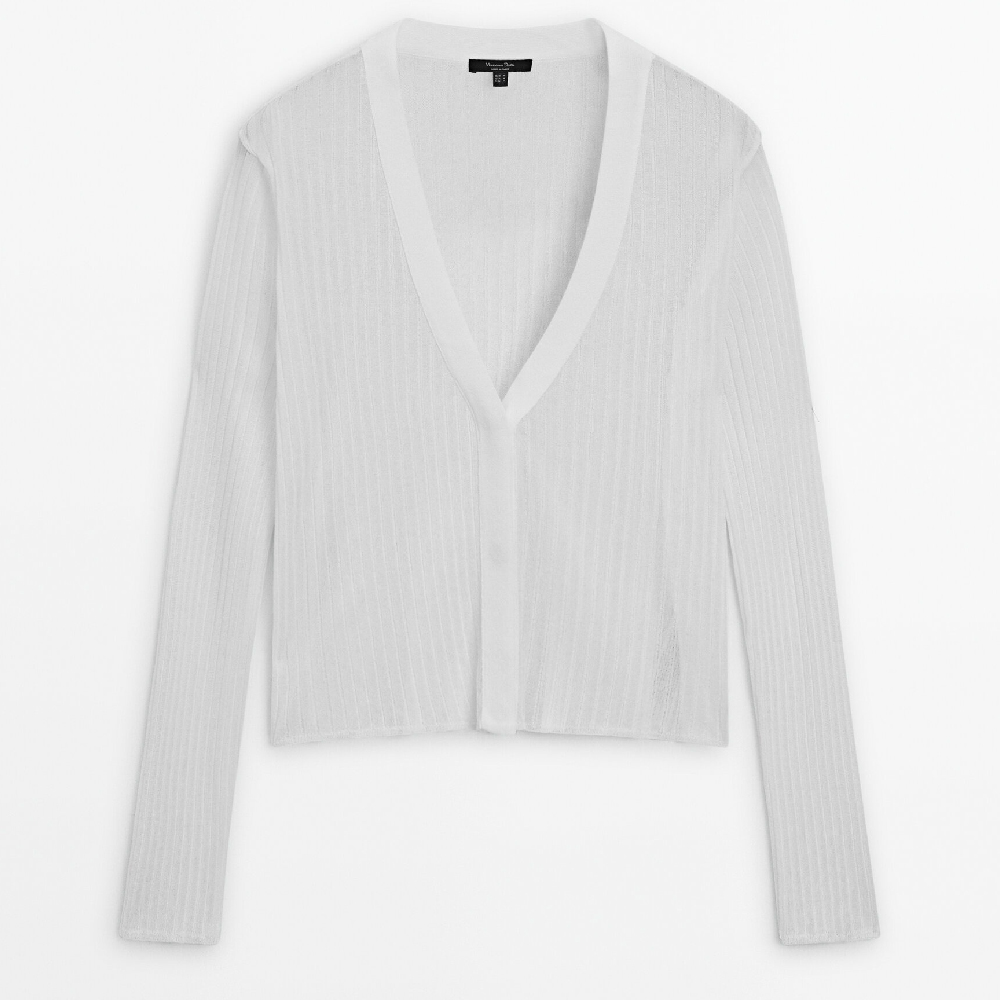 Кардиган Massimo Dutti Open Knit V-Neck, кремовый свитер massimo dutti v neck sweater чёрный