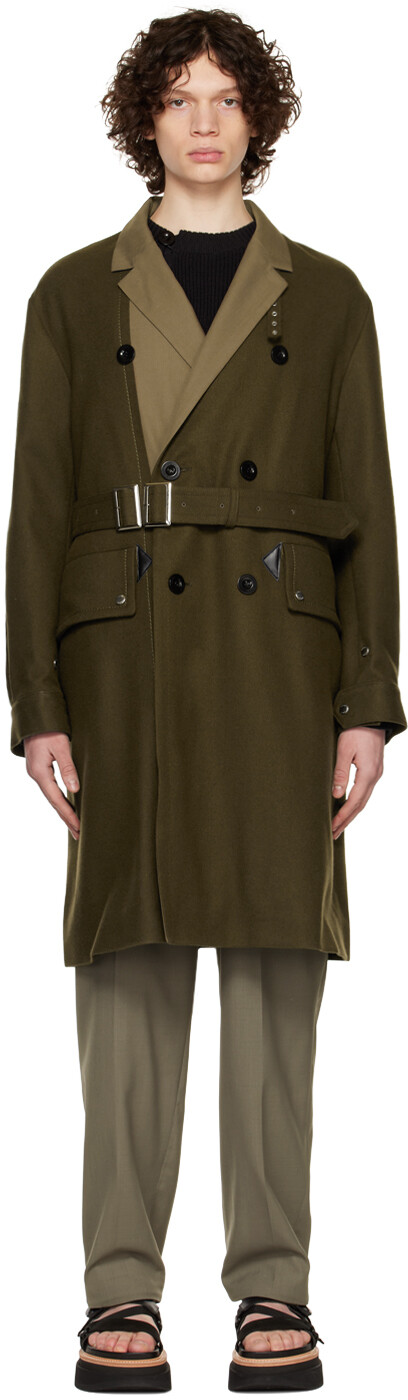 

Хаки пальто с поясом sacai