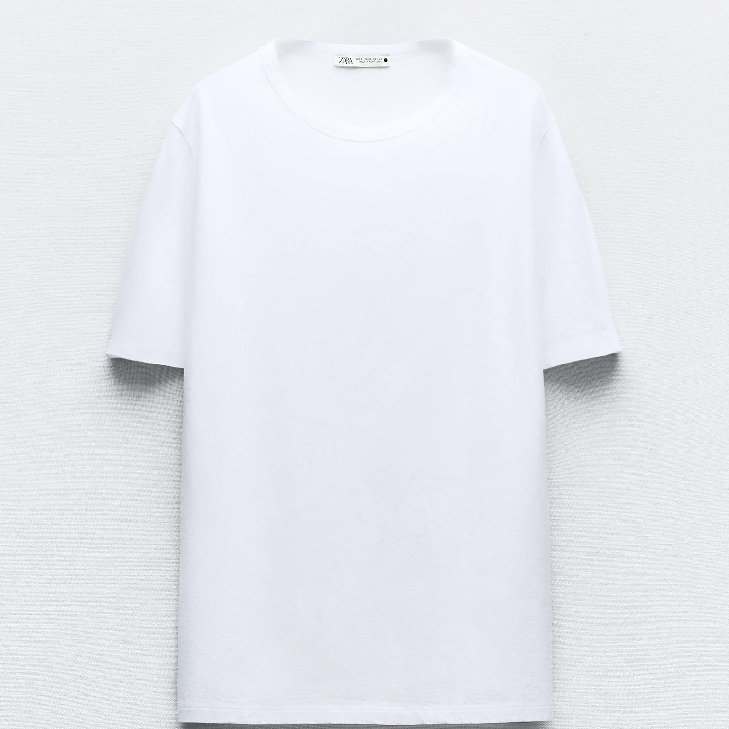 Футболка Zara Cotton And Linen Blend, белый футболка zara cotton and linen белый