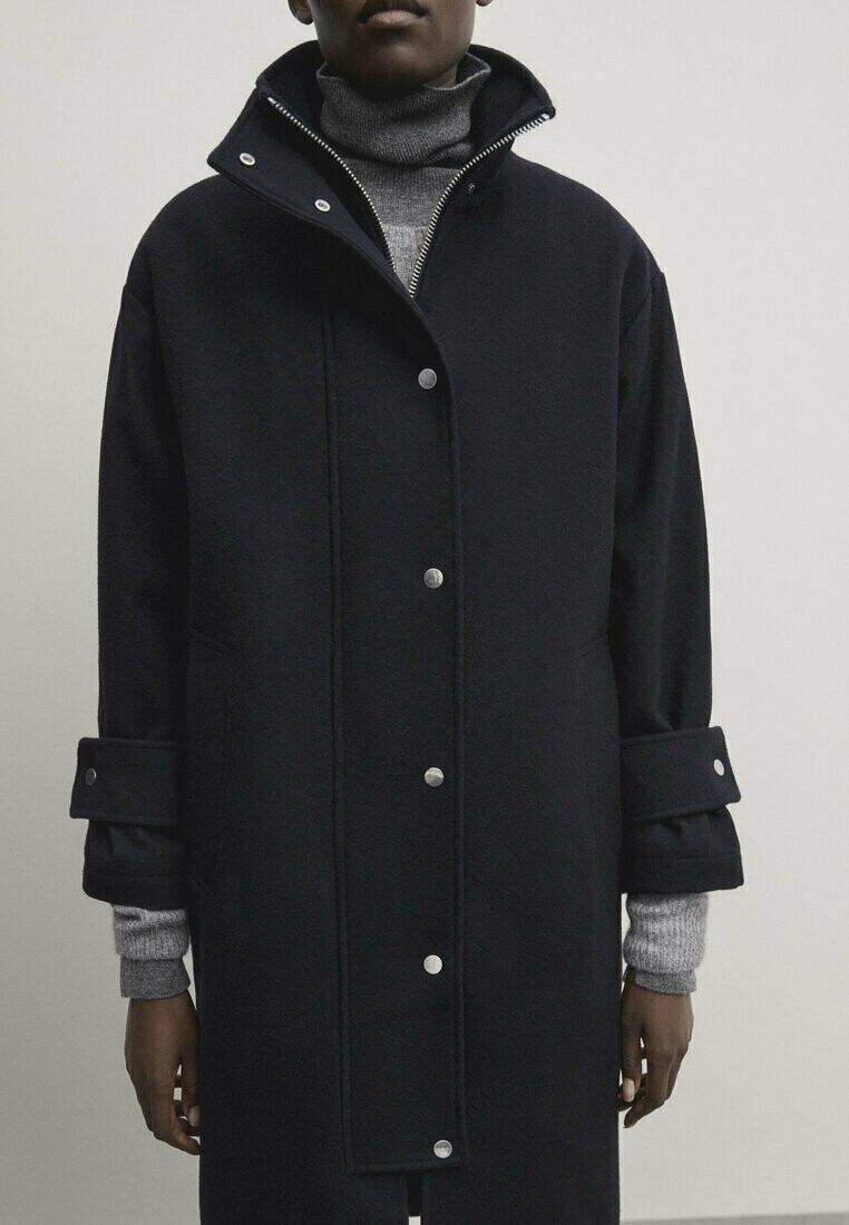

Зимнее пальто Long Wool With Quilted Lining Massimo Dutti, цвет mottled dark blue