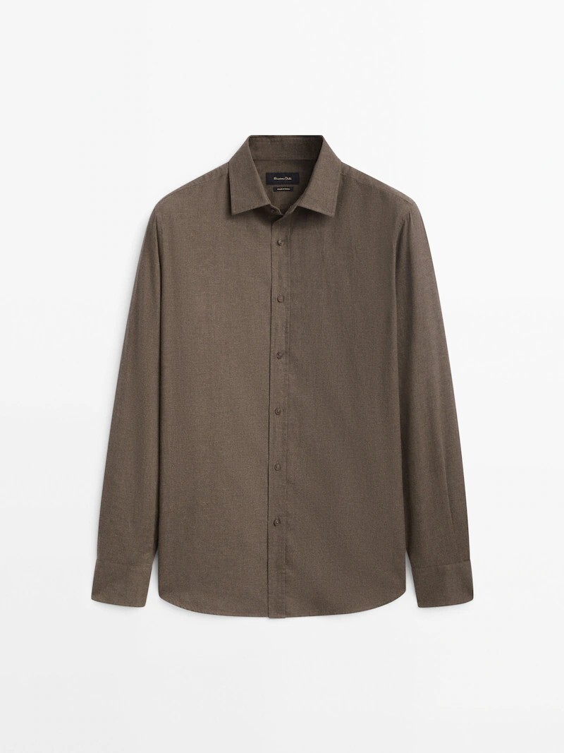 

Рубашка узкого кроя из хлопкового твила Massimo Dutti, коричневый
