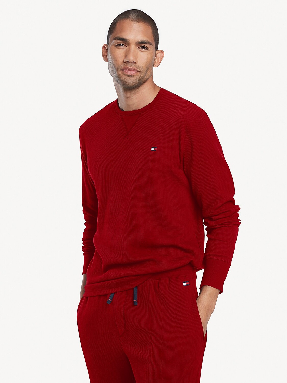 

Лонгслив Tommy Hilfiger thermal crewneck, тёмно-красный