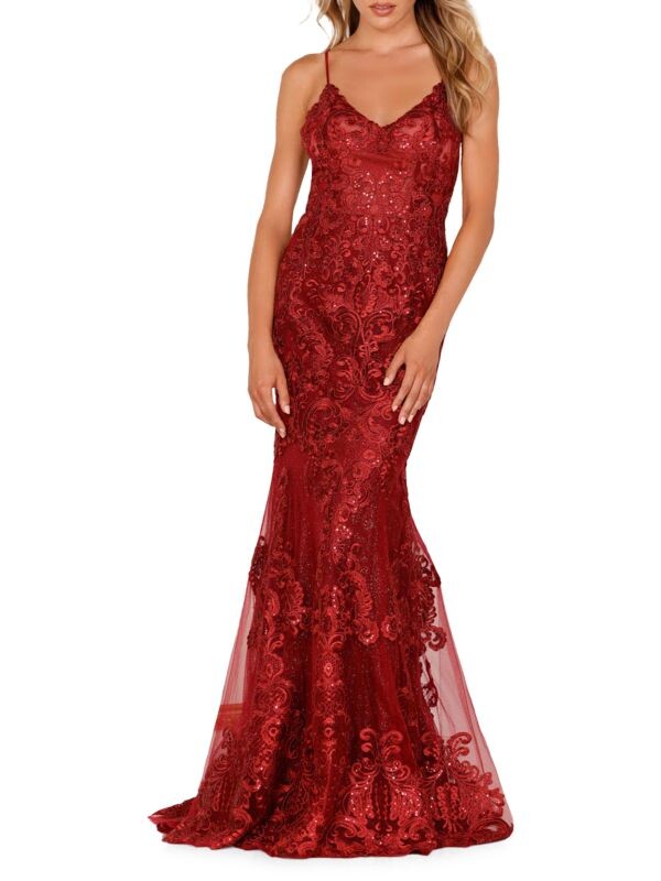 

Кружевное платье-русалка для выпускного вечера с пайетками Terani Couture Red